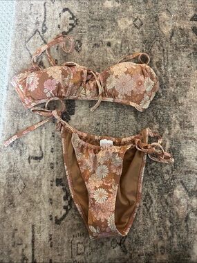 Xhilaration Pink Floral Tie Bikini Set